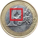 1 euro con mancanza di metallo